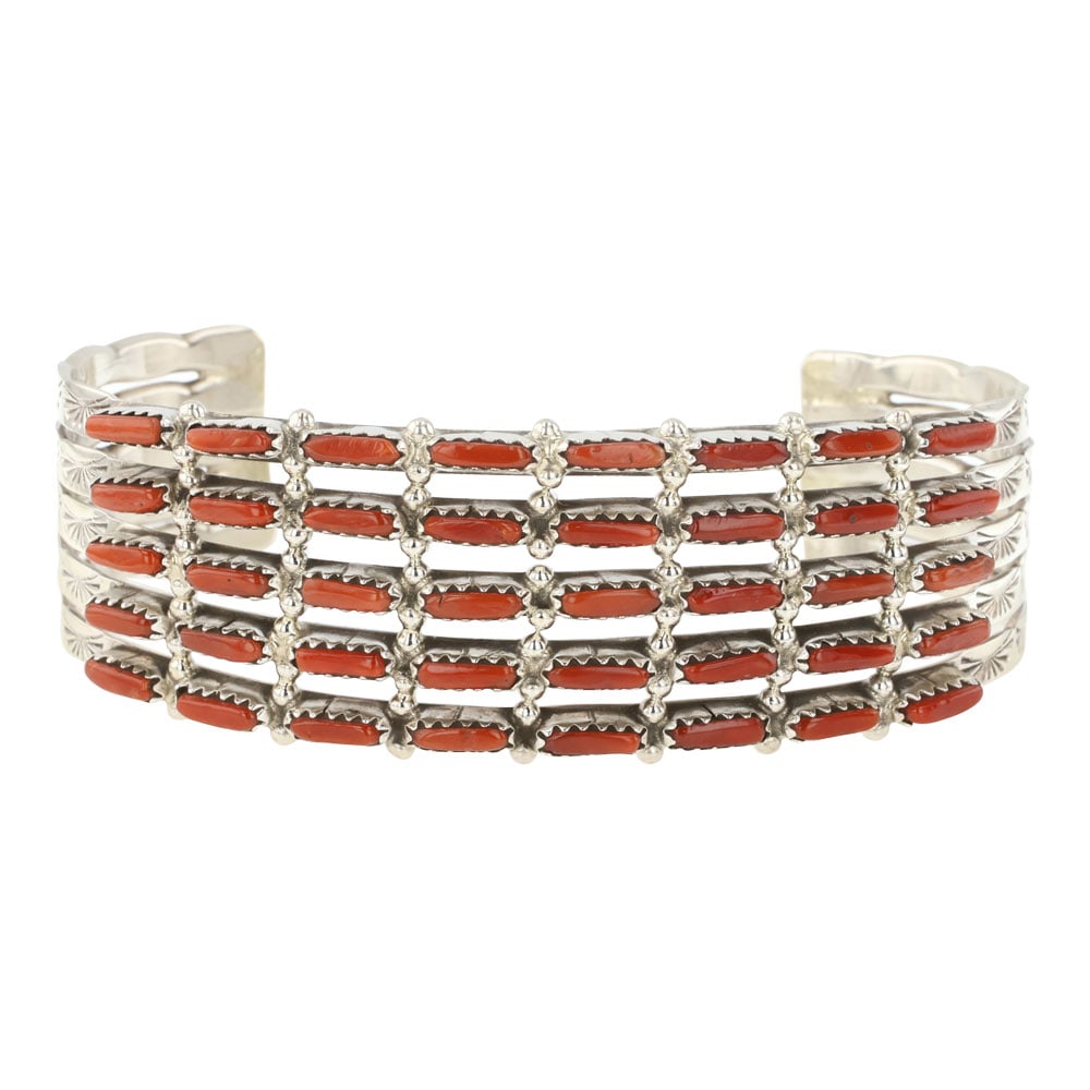 Zuni Mediterranean Coral Five Row Needlepoint Cuff Bracelet (1 of 3)