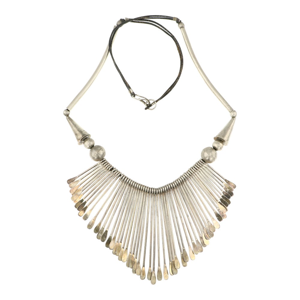 Vintage Plain Silver & Leather Chandelier Style Necklace (1 of 2)