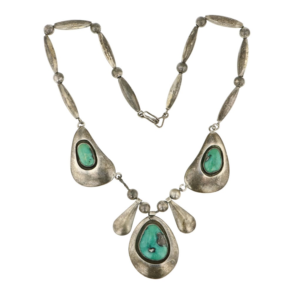 Vintage Navajo Nevada Turquoise Three Stone Necklace (1 of 3)