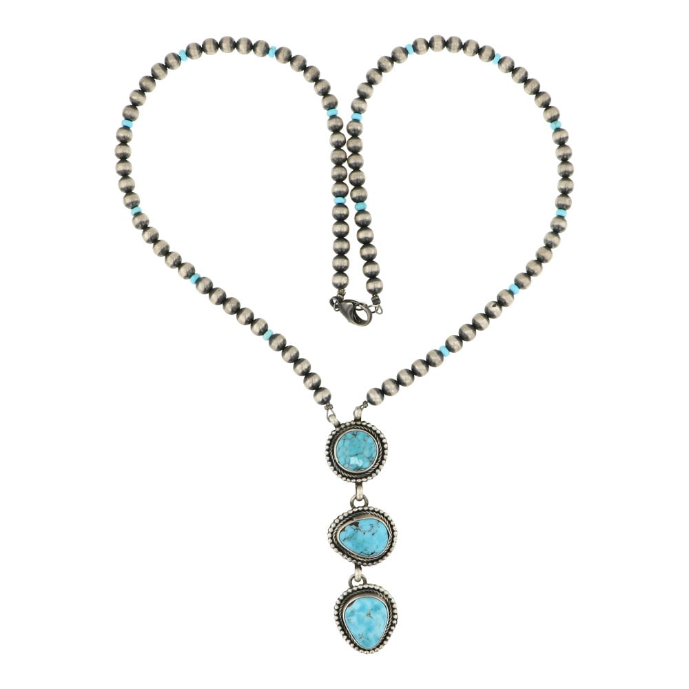 Beatty Tom Navajo Turquoise Lariat Necklace: Sterling Silver | Genuine Turquoise | Beatty Tom Navajo Turquoise Lariat Necklace | Navajo Native American Southwest Indian Jewelry | Approximate Weight: 45 Grams | Dimensions: Necklace: 24" length, .