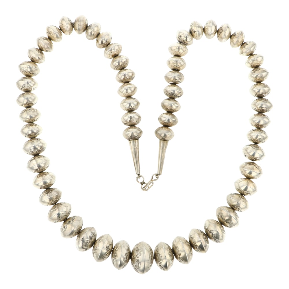 Plain Silver Stamp Bench beads Graduated Necklace (1 of 3)