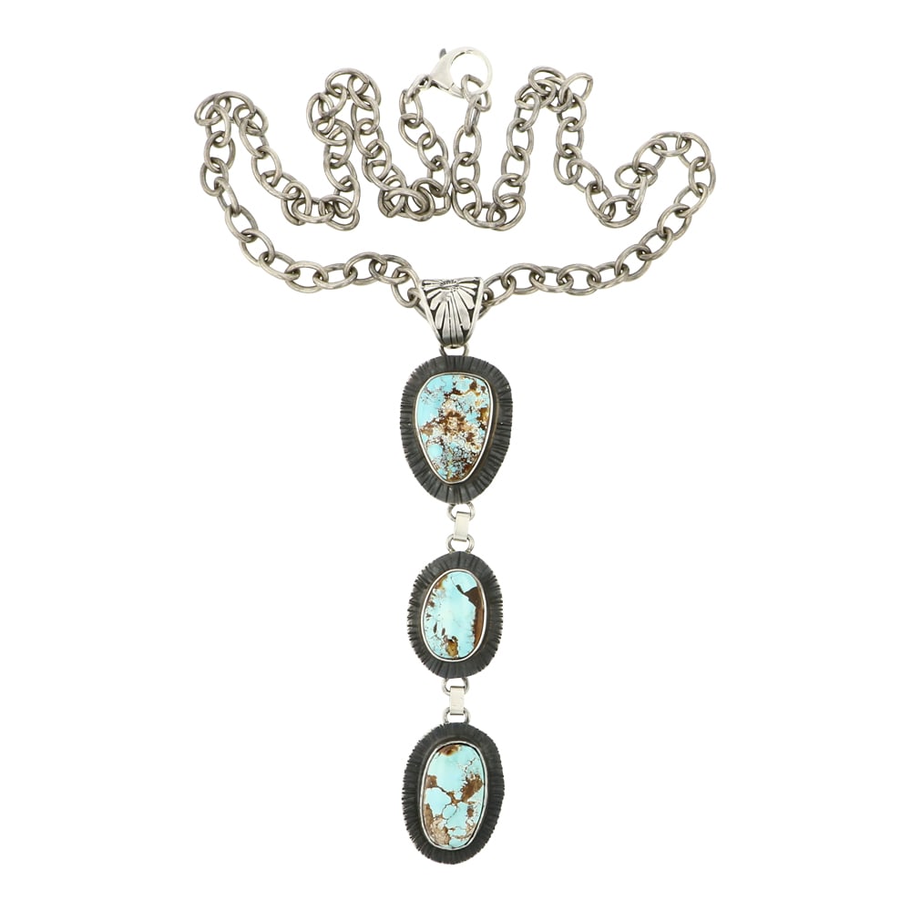 Russell Sam Navajo Royston Turquoise Necklace: Sterling Silver | Genuine Royston Turquoise | Russell Sam Navajo Royston Turquoise Necklace | Navajo Native American Southwest Indian Jewelry | Approximate Weight: 94 Grams | Dimensions: Necklace: 22"