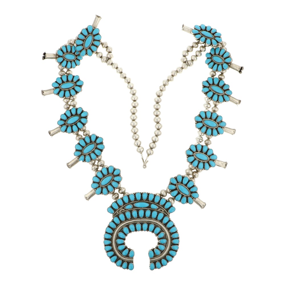 Navajo Block Cluster Squash Blossom Necklace (1 of 3)