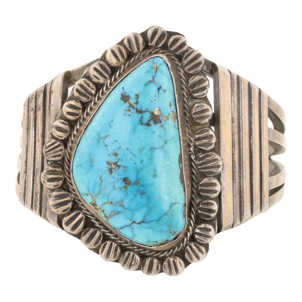 Vintage Navajo Kingman Turquoise Heavy Gauge Square Wire Cuff Bracelet (1 of 3)