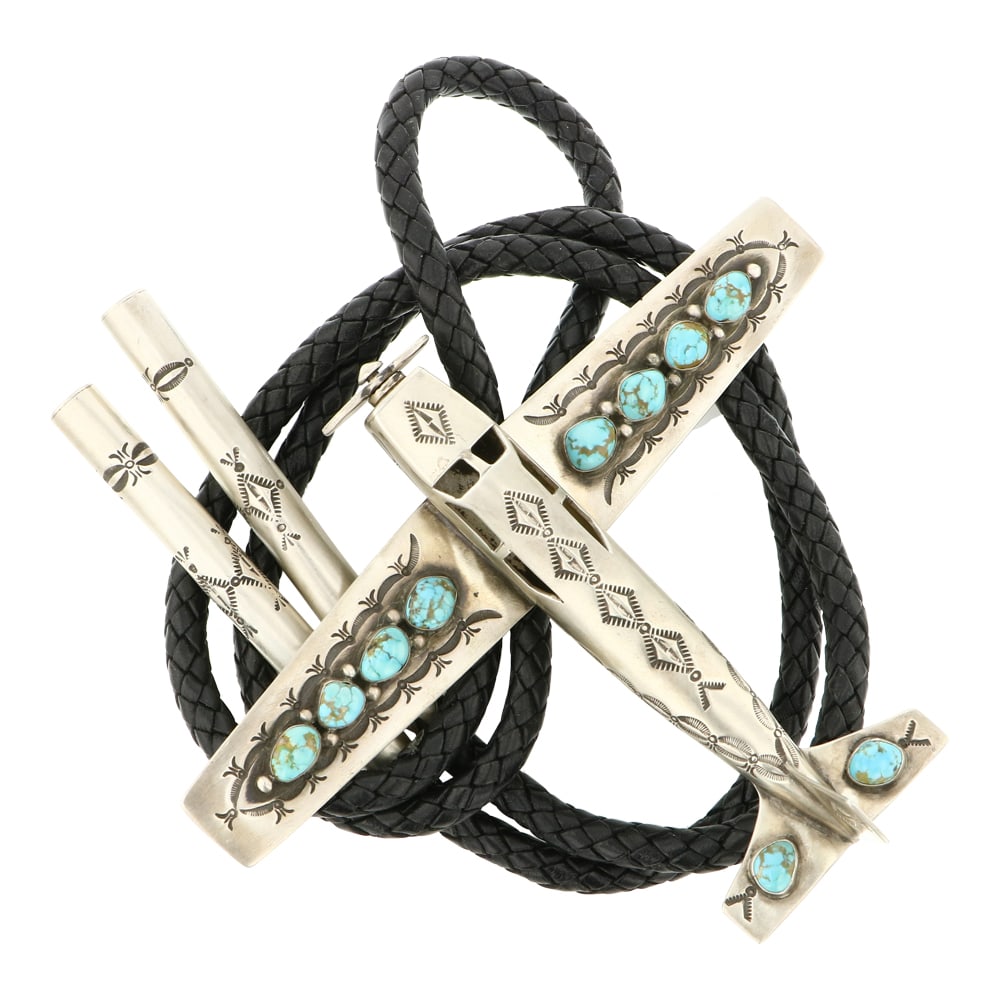 Lee Charlie Navajo Nevada Turquoise Unique Detailed Plane Bolo Tie (1 of 4)