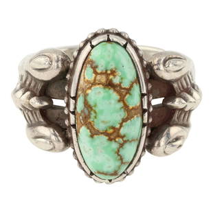 Mona Van Riper Carrico Lake Turquoise Ring: Sterling Silver | Genuine Carrico Lake Turquoise | Mona Van Riper Carrico Lake Turquoise Ring | Anglo Southwest American Artist | Approximate Weight: 14 Grams | Dimensions: Ring: 11.25 size, .75" face