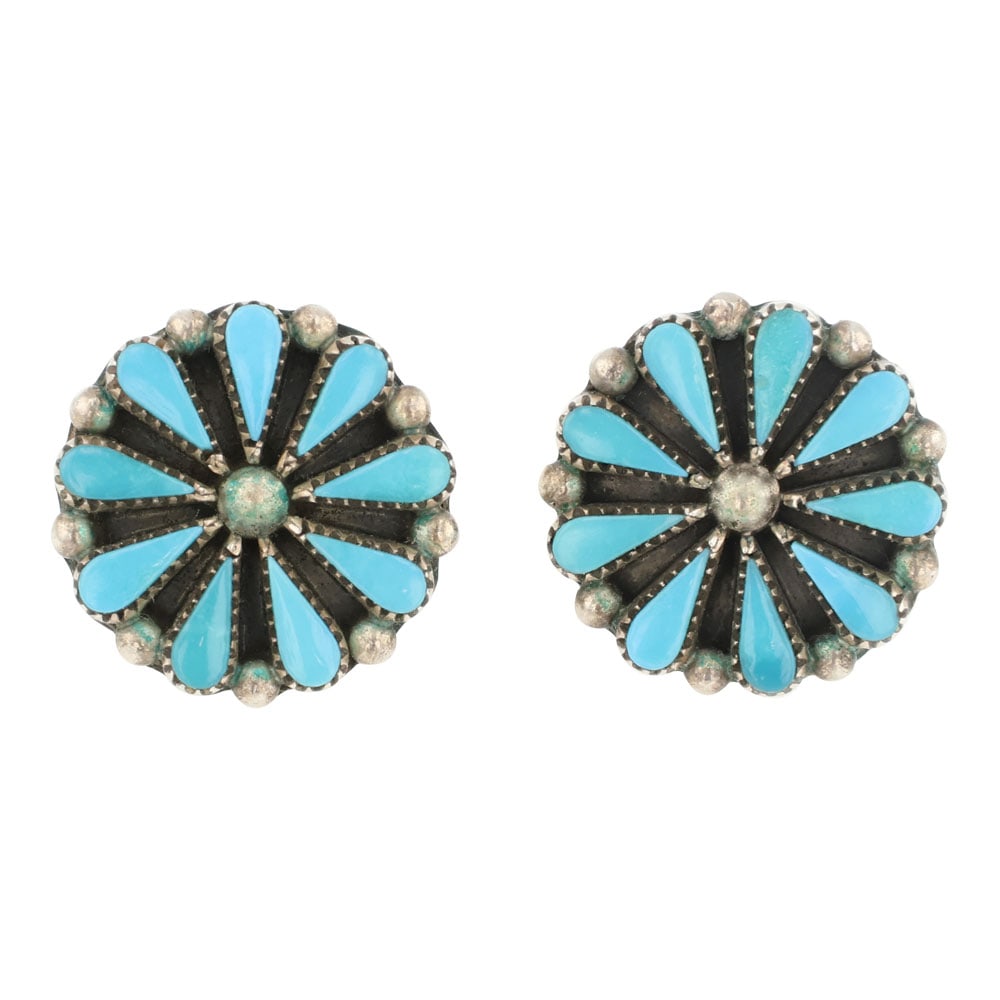 Navajo Block Cluster Earrings: Sterling Silver | Block | Navajo Block Cluster Earrings | Navajo Native American Southwest Indian Jewelry | Approximate Weight: 3 Grams | Dimensions: Earrings: .5" diameter (Each) |