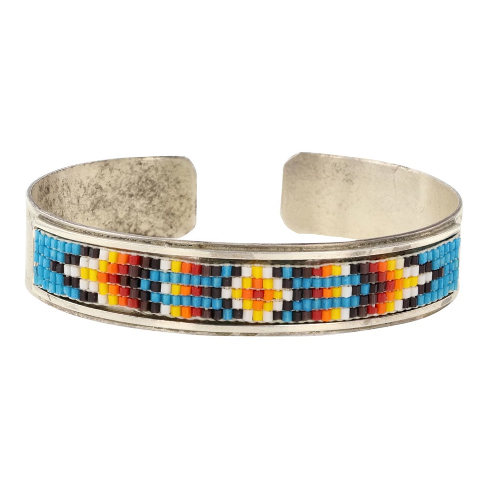Vintage Navajo Sterling Silver & Beadwork Bracelet (1 of 3)