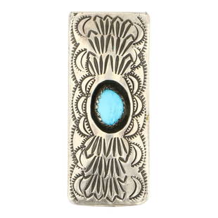 Navajo Sterling Silver Over Nickle Kingman Turquoise Money Clip: Sterling Silver | Genuine Kingman Turquoise | Navajo Sterling Silver Over Nickle Kingman Turquoise Money Clip | Navajo Native American Southwest Indian Jewelry | Approximate Weight: 19 Grams |