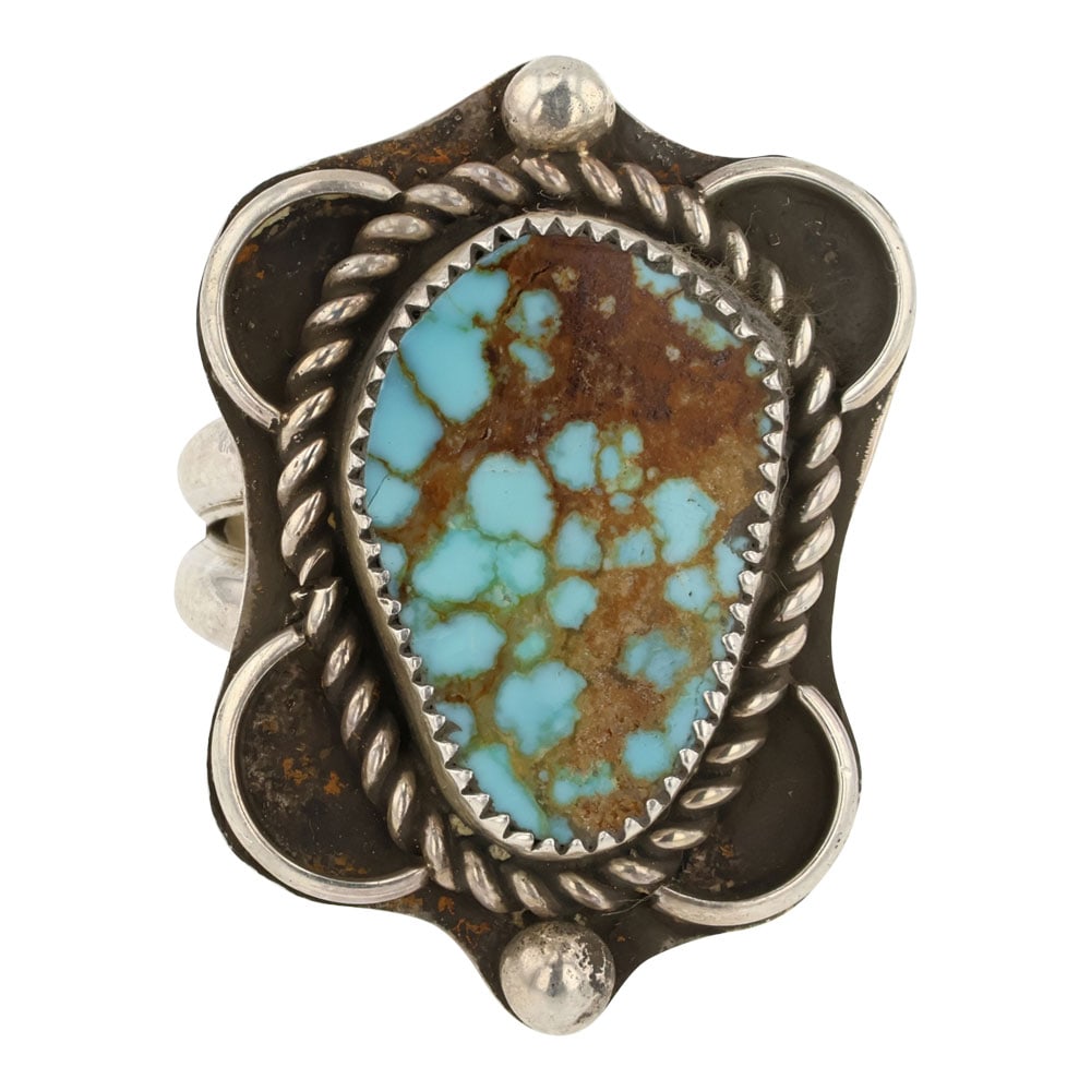 Navajo Nevada Turquoise Ring: Sterling Silver | Genuine Nevada Turquoise | Navajo Nevada Turquoise Ring | Navajo Native American Southwest Indian Jewelry | Approximate Weight: 15 Grams | Dimensions: Ring: 8.5 size, 1.25" face widt