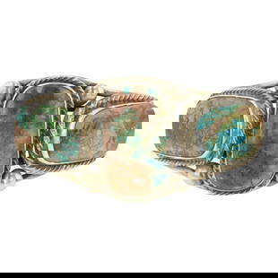 Rick Martinez Menassa Turquoise Cuff Bracelet: Sterling Silver | Genuine Menassa Turquoise | Rick Martinez Menassa Turquoise Cuff Bracelet | Navajo Native American Southwest Indian Jewelry | Approximate Weight: 92 Grams | Dimensions: Bracelet: 5.7