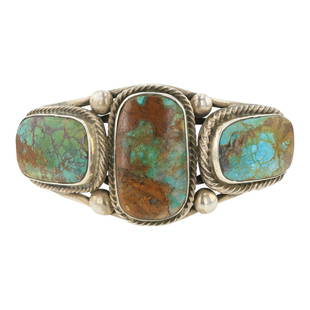 Rick Martinez Menassa Turquoise Cuff Bracelet: Sterling Silver | Genuine Menassa Turquoise | Rick Martinez Menassa Turquoise Cuff Bracelet | Navajo Native American Southwest Indian Jewelry | Approximate Weight: 92 Grams | Dimensions: Bracelet: