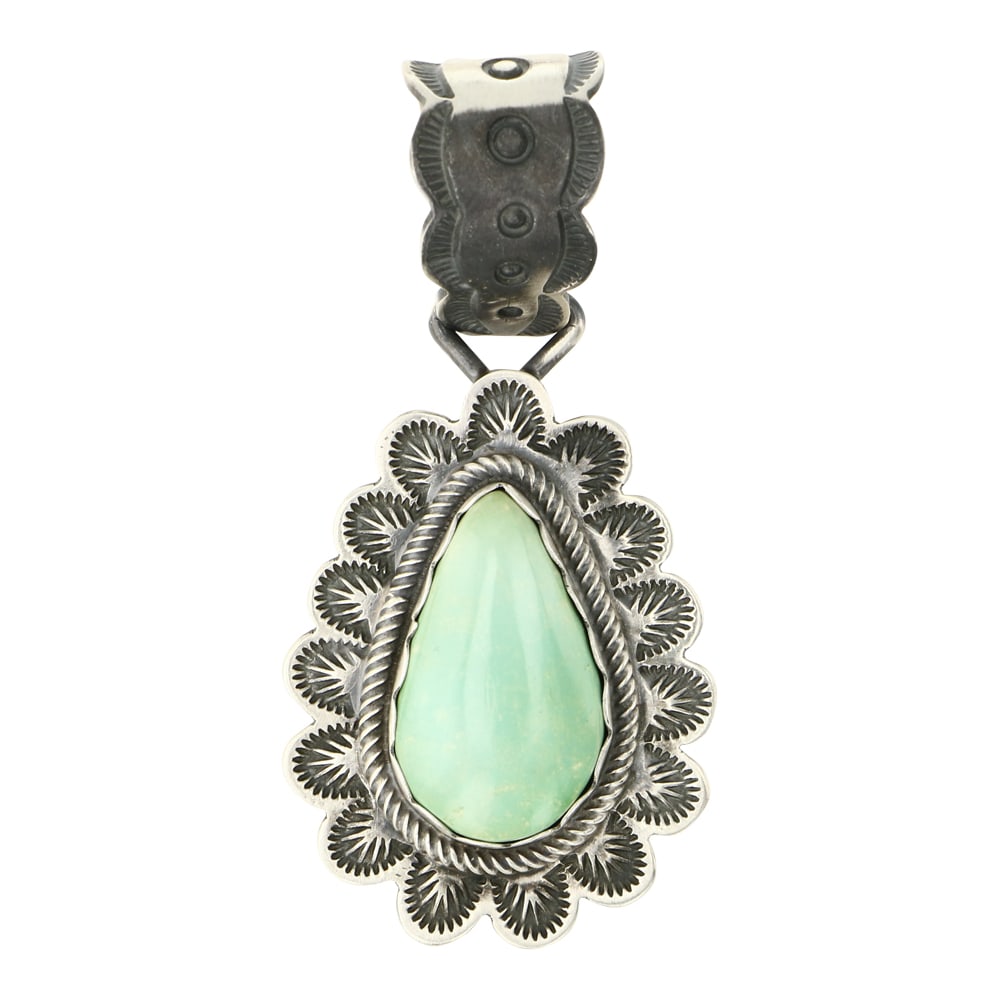 Charles Johnson Navajo Menassa Turquoise Pendant: Sterling Silver | Genuine Menassa Turquoise | Charles Johnson Navajo Menassa Turquoise Pendant | Navajo Native American Southwest Indian Jewelry | Approximate Weight: 20 Grams | Dimensions: Pendant: 1