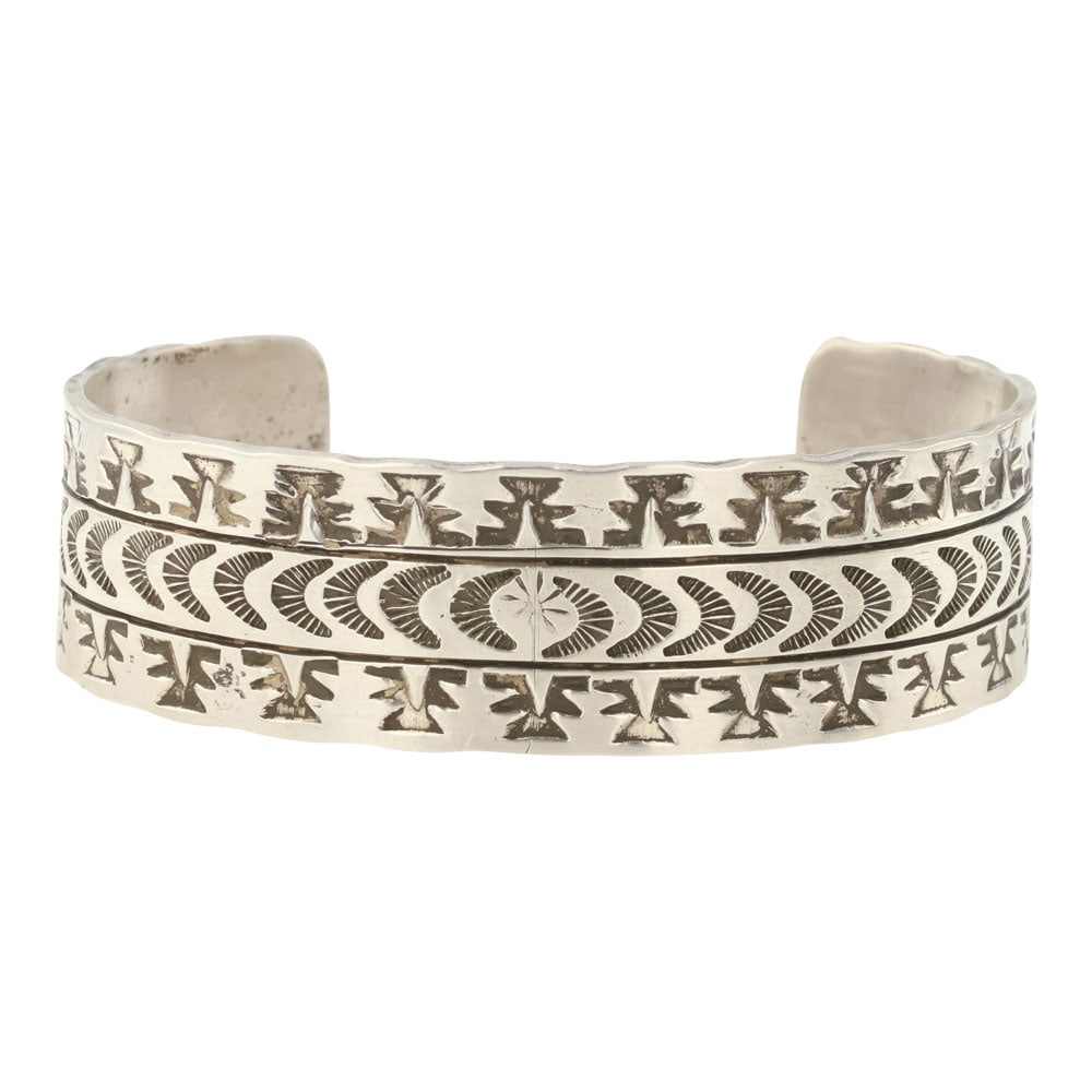 Navajo Plain Silver Stamp-Work Cuff Bracelet (1 of 3)