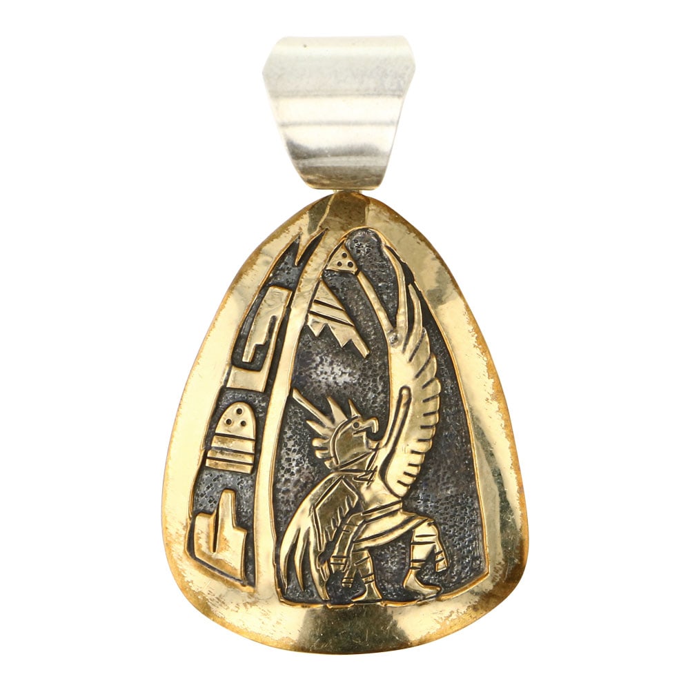Mark Yazzie Vintage Sterling Silver & Gold Filled Eagle Dancer Pendant (1 of 2)