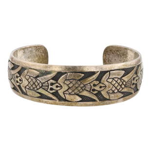 Old Pawn Hopi Plain Silver Cuff Bracelet: Sterling Silver | | Old Pawn Hopi Plain Silver Cuff Bracelet | Hopi Native American Southwest Indian Jewelry | Approximate Weight: 53 Grams | Dimensions: Bracelet: 5.5" inner, .75" gap, 6.25" total, .