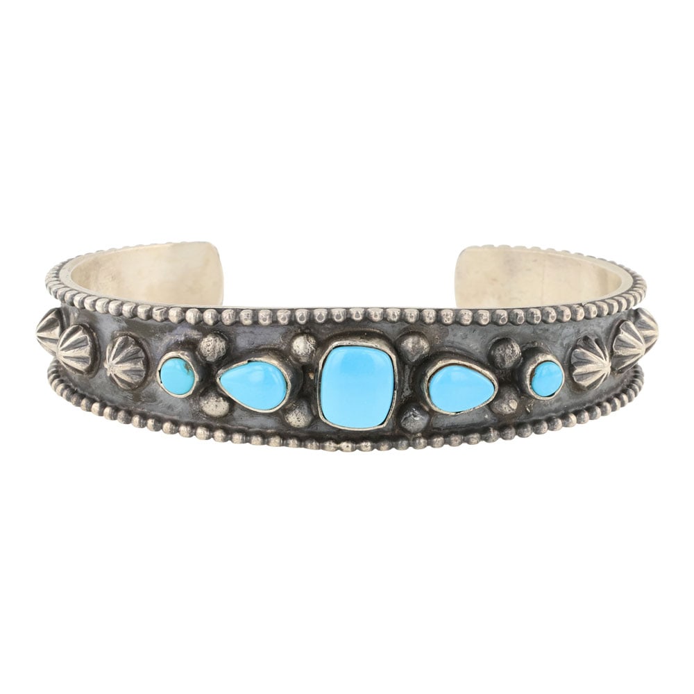 Bobby Johnson Sleeping Beauty Turquoise Cuff Bracelet: Sterling Silver | Genuine Sleeping Beauty Turquoise | Bobby Johnson Sleeping Beauty Turquoise Cuff Bracelet | Navajo Native American Southwest Indian Jewelry | Approximate Weight: 41 Grams | Dimension