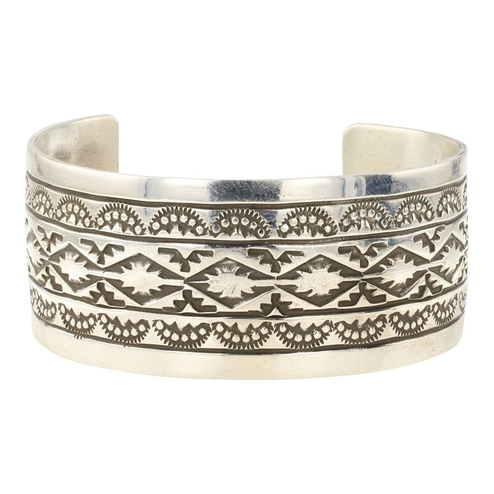 Rick Enriquez Navajo Plain Silver Stamp-Work Cuff Bracelet (1 of 3)