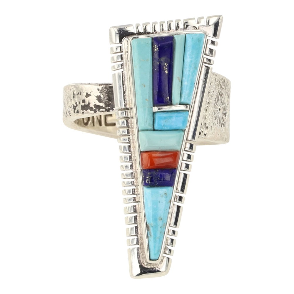 David Tune Navajo Turquoise Coral & lapis Cobblestone Inlay Ring (1 of 3)