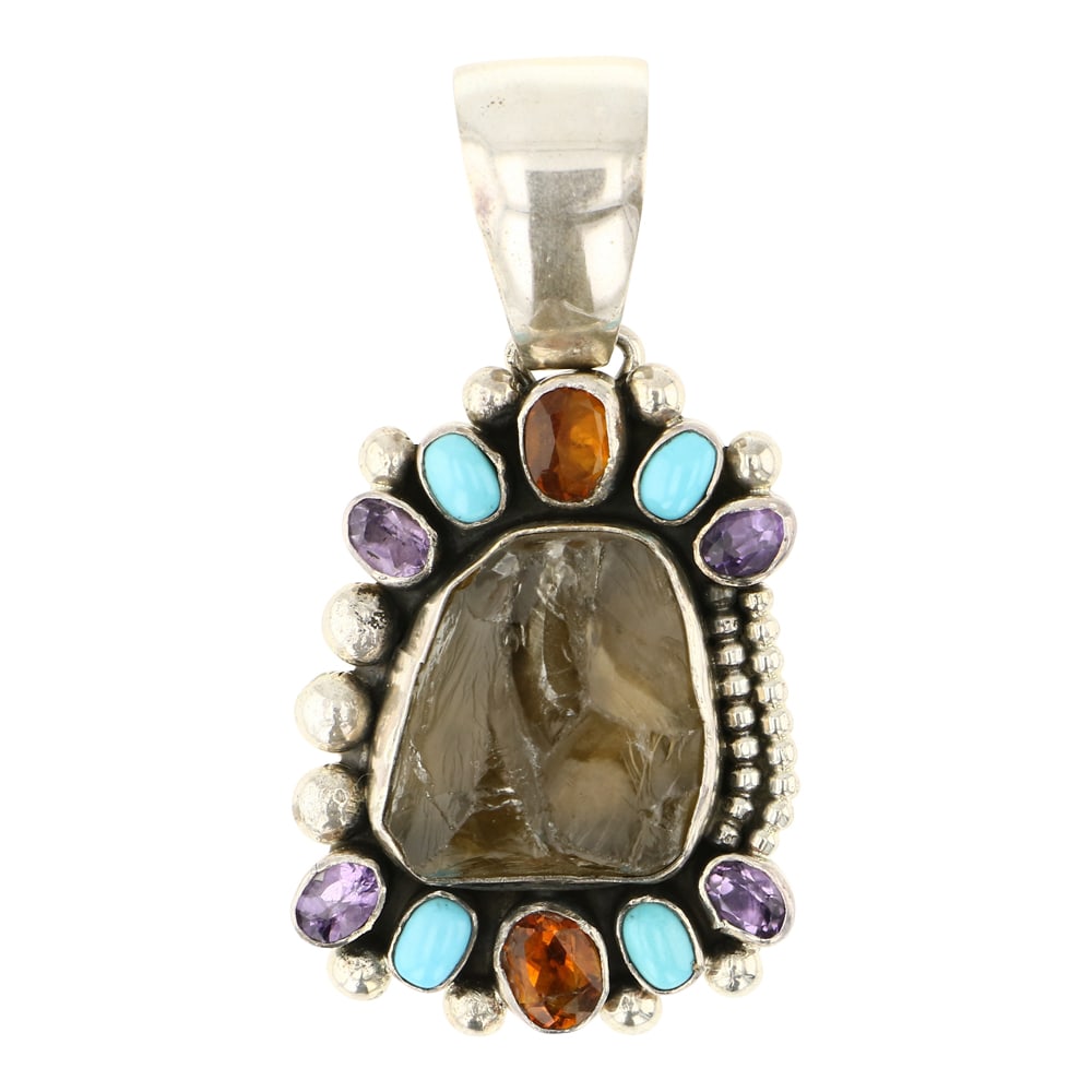 Beatty Tom Navajo Turquoise Amethyst Citrine Smoky Quartz Pendant (1 of 3)