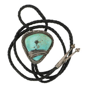 Vintage Nevada Turquoise Bolo Tue: Sterling Silver | Genuine Nevada Turquoise | Vintage Nevada Turquoise Bolo Tue | Navajo Native American Southwest Indian Jewelry | Approximate Weight: 61 Grams | Dimensions: Bolo Tie: 20" length, 2.25