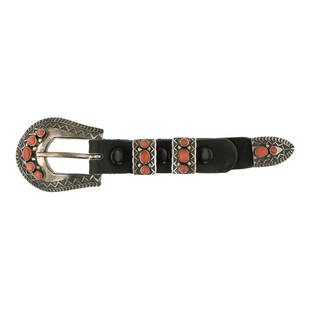 Navajo Mediterranean Coral Ranger Set: Sterling Silver | Genuine Mediterranean Coral | Navajo Mediterranean Coral Ranger Set | Navajo Native American Southwest Indian Jewelry | Approximate Weight: 56 Grams | Dimensions: Belt: 6.5" length,