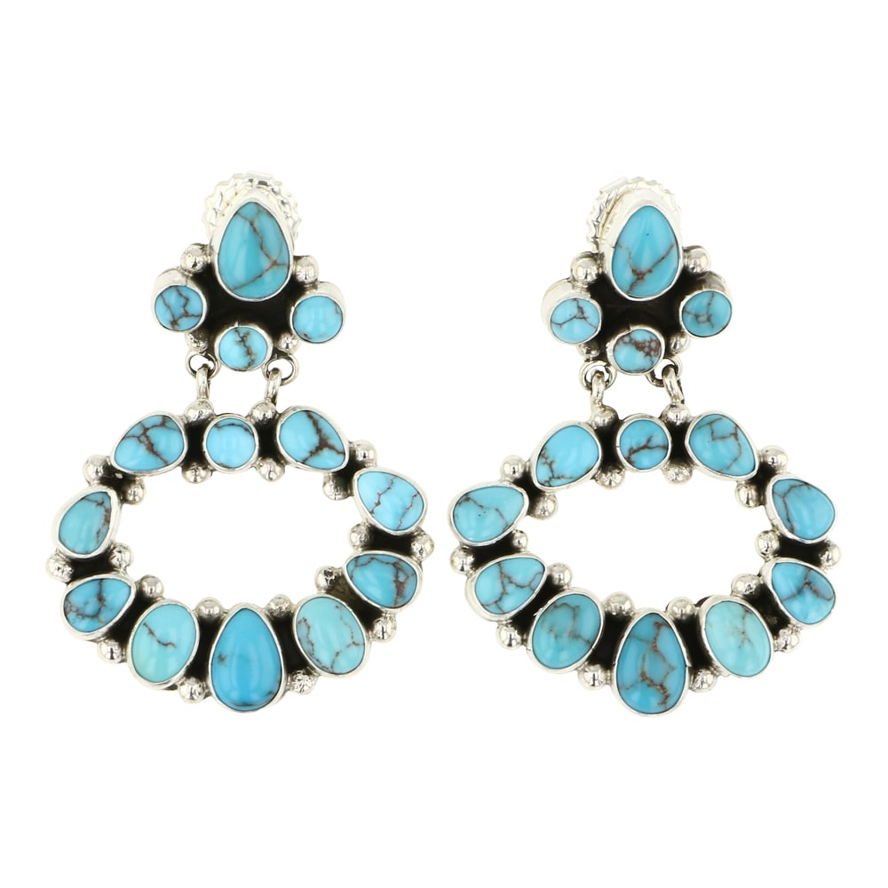 Carol Wylie Navajo Egyptian Turquoise Chandelier Earrings: Sterling Silver | Genuine Egyptian Turquoise | Carol Wylie Navajo Egyptian Turquoise Chandelier Earrings | Navajo Native American Southwest Indian Jewelry | Approximate Weight: 23 Grams | Dimensions: 