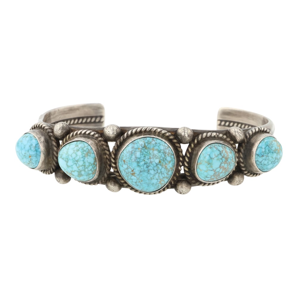 Ella Linkin Navajo Number Eight Turquoise Cuff Bracelet: Sterling Silver | Genuine Number Eight Turquoise | Ella Linkin Navajo Number Eight Turquoise Cuff Bracelet | Navajo Native American Southwest Indian Jewelry | Approximate Weight: 41 Grams | Dimensions