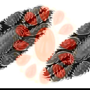 Renell Perry Navajo Mediterranean Coral Cluster Ring: Sterling Silver | Genuine Mediterranean Coral | Renell Perry Navajo Mediterranean Coral Cluster Ring | Navajo Native American Southwest Indian Jewelry | Approximate Weight: 14 Grams | Dimensions: Ring
