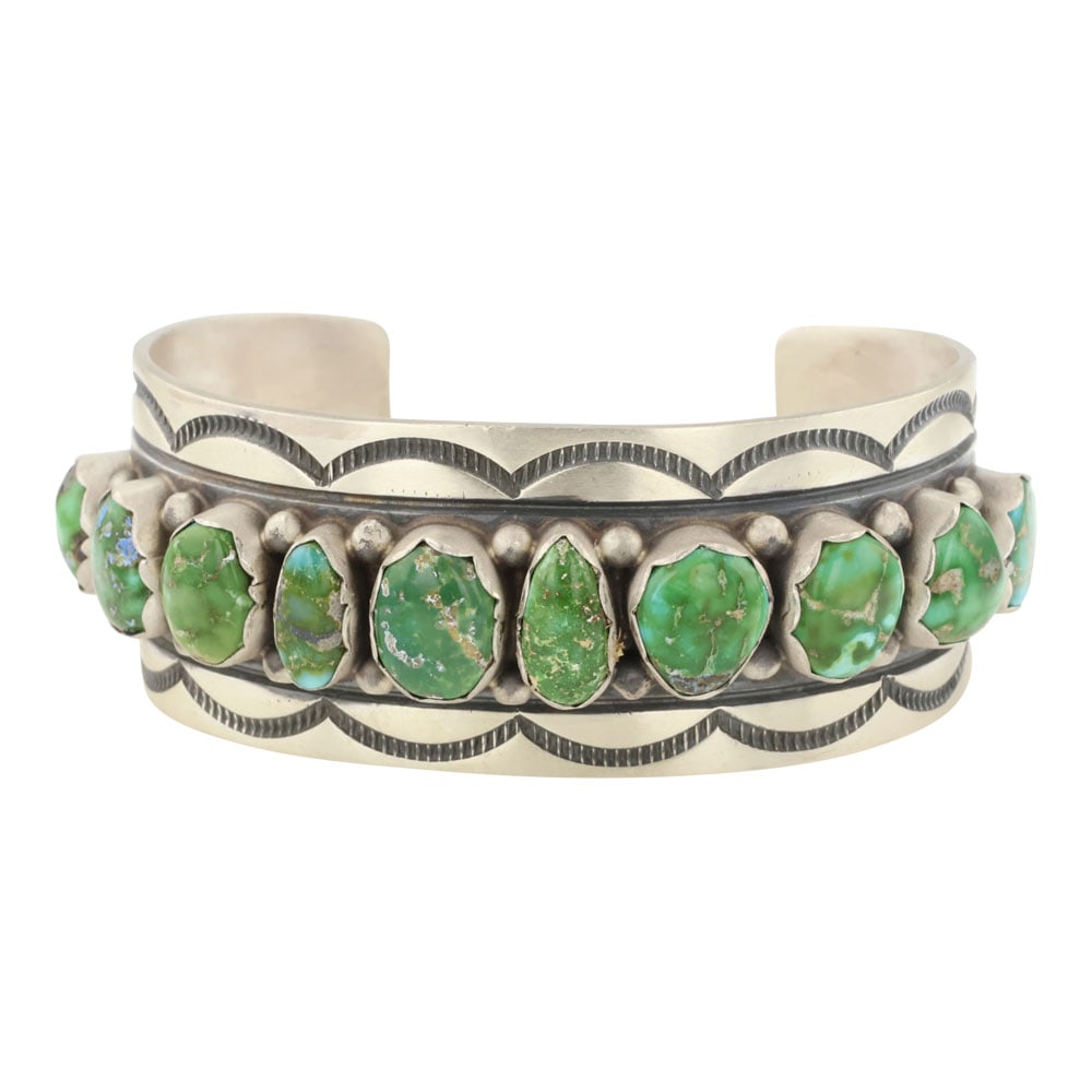 Charles Johnson Navajo Sonoran Gold Turquoise Row Cuff Bracelet (1 of 3)