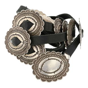 Navajo Plain Silver Stamp-Work Concho Belt: Sterling Silver | | Navajo Plain Silver Stamp-Work Concho Belt | Navajo Native American Southwest Indian Jewelry | Approximate Weight: 196 Grams | Dimensions: Belt: 51" length, 2" x 1.5" buckle, 2" x