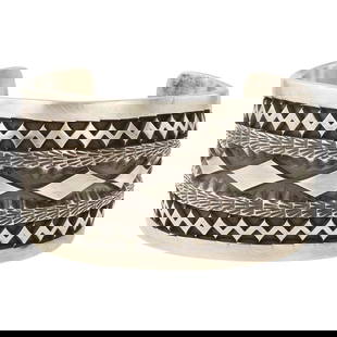 Elvira Bill Navajo Plain Silver Deep Stamp Heavy Gauge Men's Cuff Bracelet: Sterling Silver | | Elvira Bill Navajo Plain Silver Deep Stamp Heavy Gauge Men's Cuff Bracelet | Navajo Native American Southwest Indian Jewelry | Approximate Weight: 180 Grams | Dimensions: Bracelet: