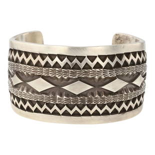 Elvira Bill Navajo Plain Silver Deep Stamp Heavy Gauge Men's Cuff Bracelet: Sterling Silver | | Elvira Bill Navajo Plain Silver Deep Stamp Heavy Gauge Men's Cuff Bracelet | Navajo Native American Southwest Indian Jewelry | Approximate Weight: 180 Grams | Dimensions: Bracelet: