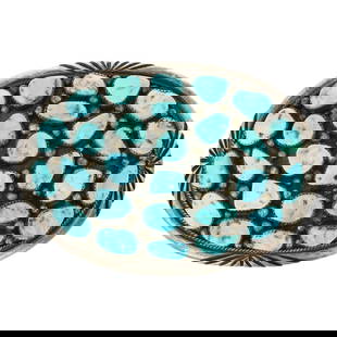 Vintage Navajo Kingman Nugget Turquoise Belt Buckle: Sterling Silver | Genuine Kingman Nugget Turquoise | Vintage Navajo Kingman Nugget Turquoise Belt Buckle | Navajo Native American Southwest Indian Jewelry | Approximate Weight: 133 Grams | Dimensions: