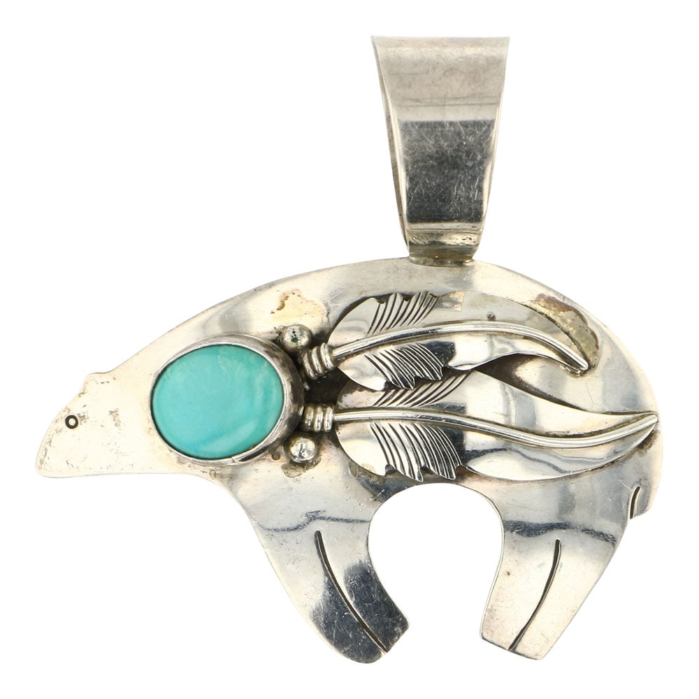 Navajo Kingman Turquoise Bear Pendant (1 of 2)