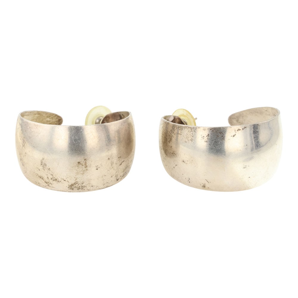 Vintage Navajo Plain Silver Hoop Earrings (1 of 3)