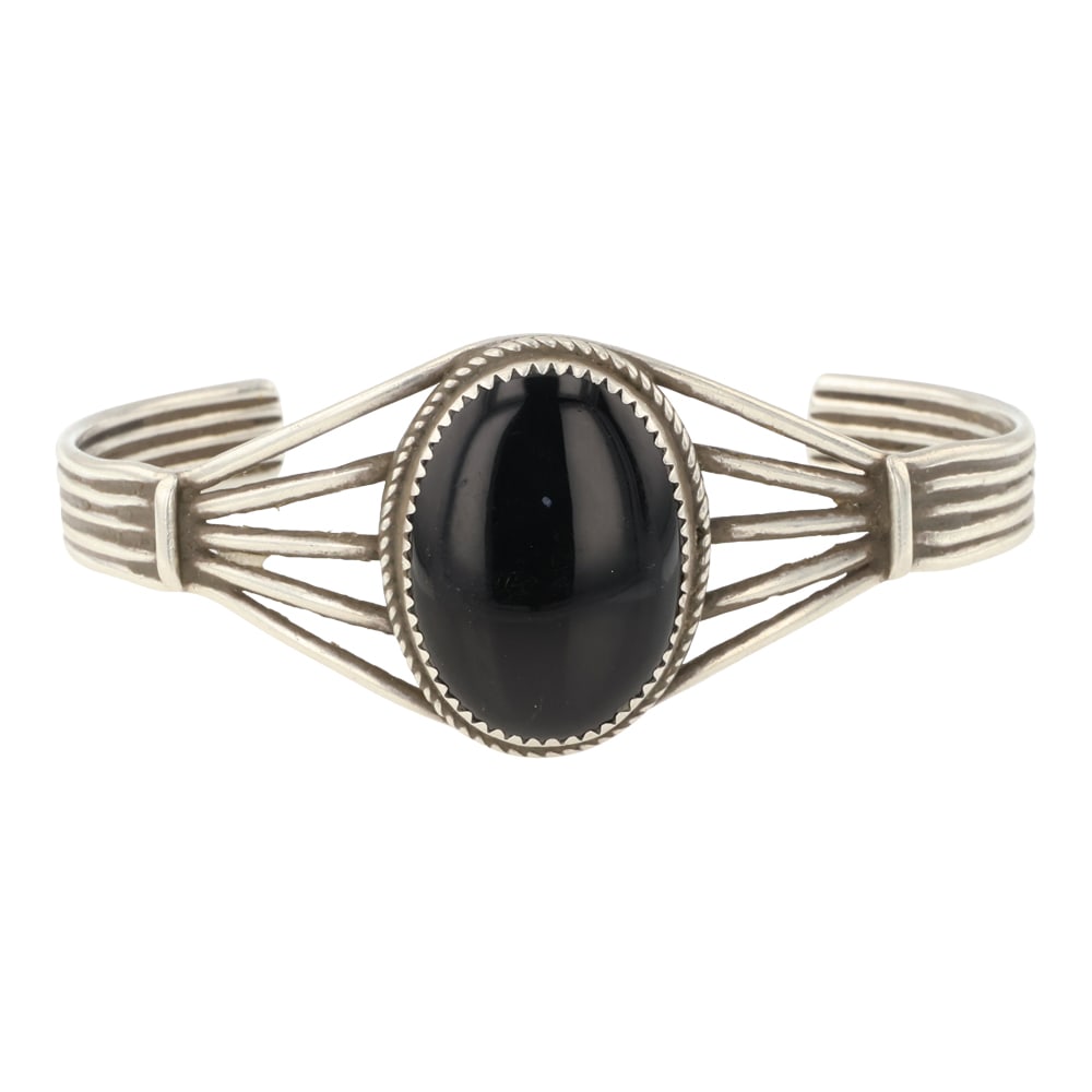 Vintage Navajo Black Onyx Round Wire Cuff Bracelet (1 of 3)