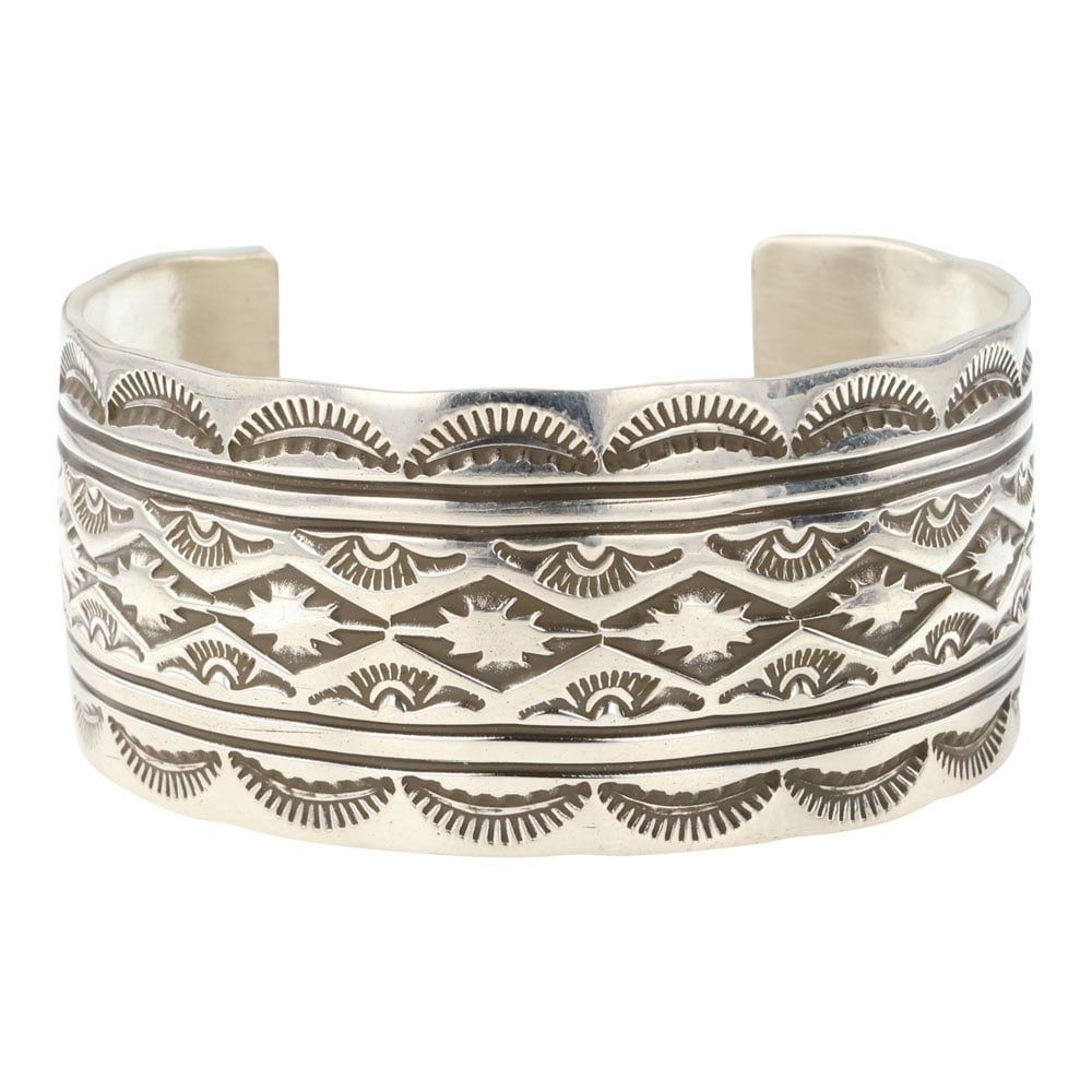 Rick Enriquez Navajo Plain Silver Stamped Wide Cuff Bracelet (1 of 3)