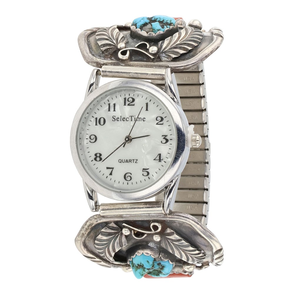 Lee Wesley Navajo Kingman Turquoise & Coral Watch (1 of 4)