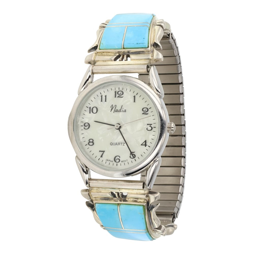 Navajo Inlay Kingman Turquoise Watch Bracelet (1 of 4)