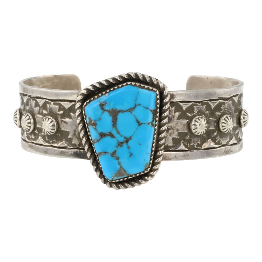 Navajo Nacozari Turquoise Cuff Bracelet: Sterling Silver | Genuine Nacozari Turquoise | Navajo Nacozari Turquoise Cuff Bracelet | Navajo Native American Southwest Indian Jewelry | Approximate Weight: 66 Grams | Dimensions: Bracelet: 6" inner