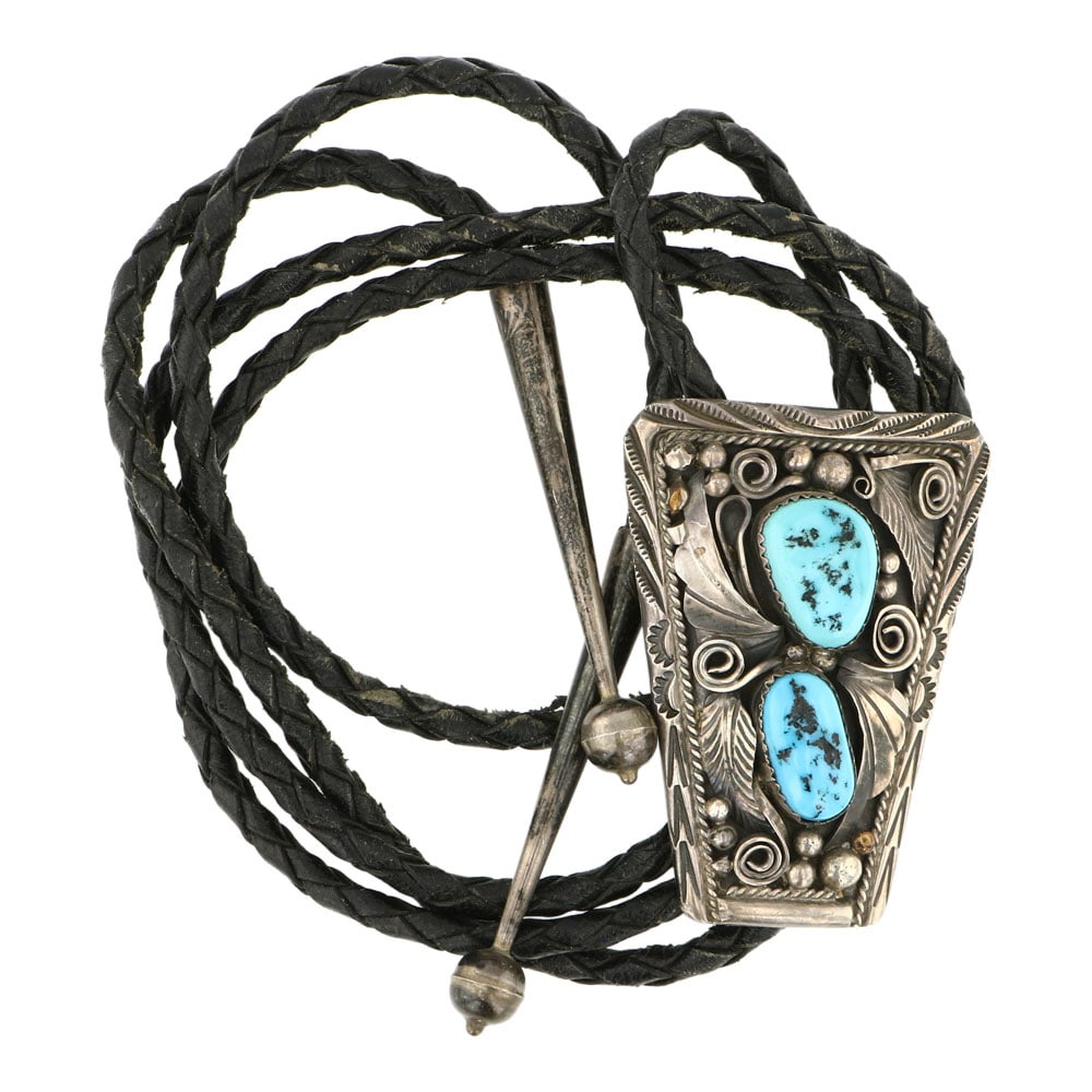 Vintage Navajo Sleeping Beauty Nugget Turquoise Bolo Tie (1 of 3)