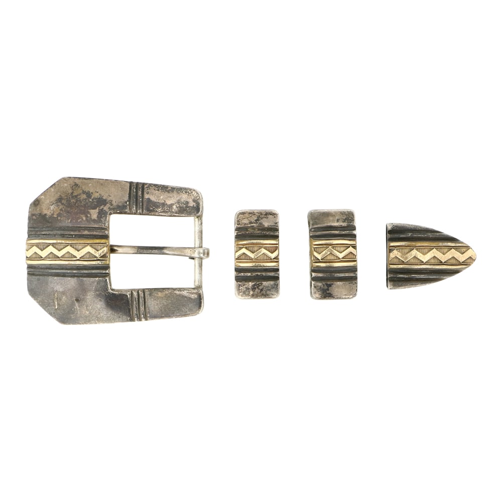 June Delgarito Vintage Navajo Plain Silver & Brass Ranger Set (1 of 2)