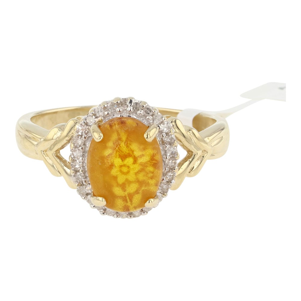 10K Gold Amber and Diamond ring (1 of 4)