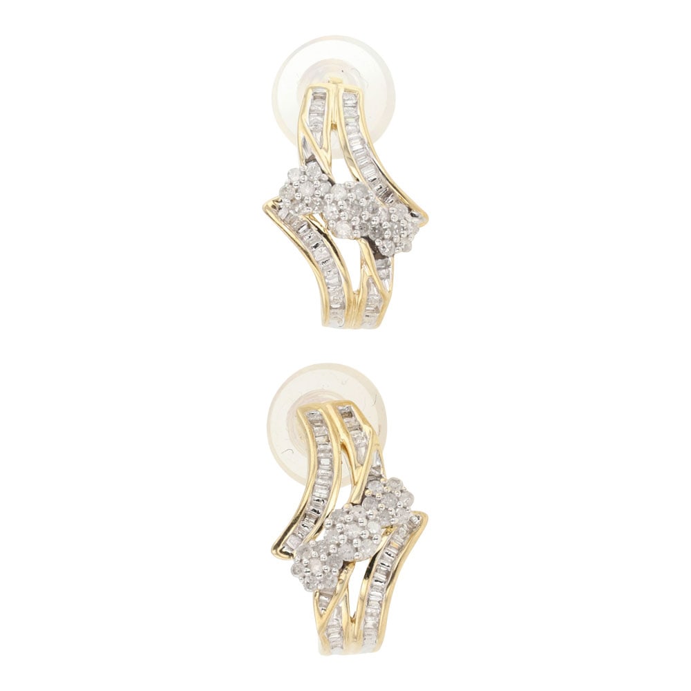 10K Gold Diamond earrings: 10K Gold | Genuine Natural Diamonds | 10K Gold Diamond earrings | | Approximate Weight: 4.5 Grams | Total Diamond Carat Weight: 0.2 Ct. | | Curated estate fine gold jewelry collection notes: All of th