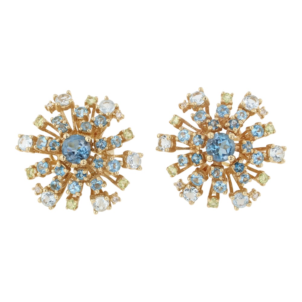 14K Gold Aquamarine, Sapphire, Peridot and Diamond earrings (1 of 4)