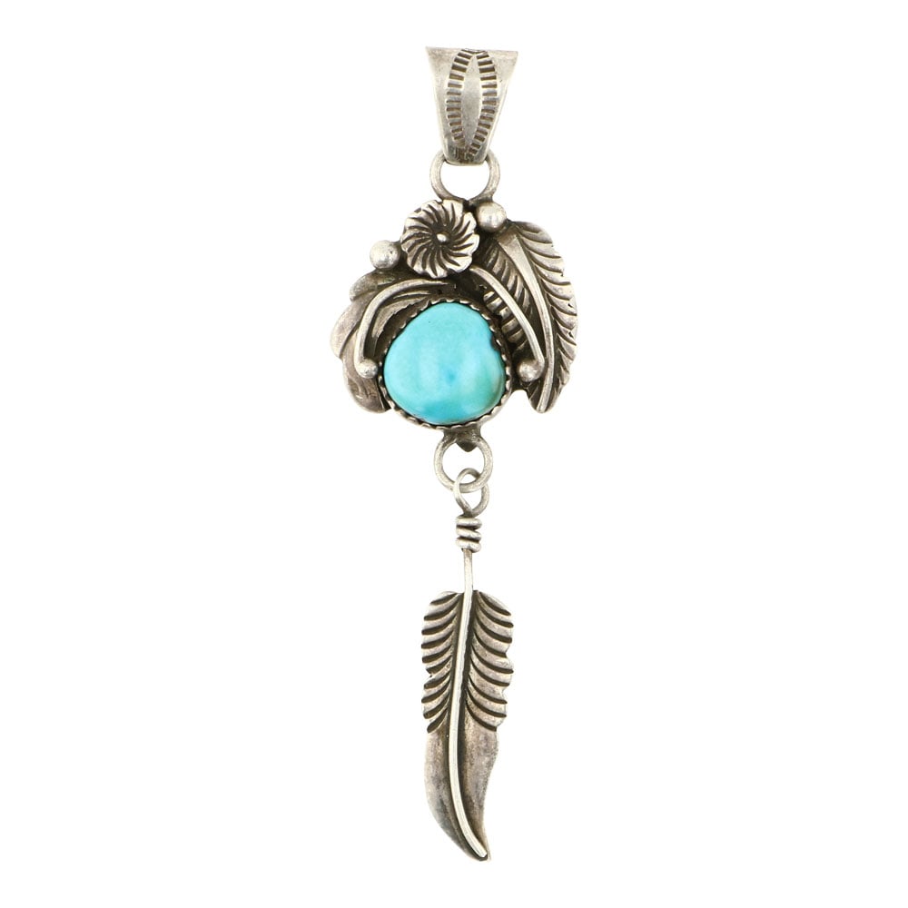 Vintage Navajo Kingman Turquoise Leaf work Pendant (1 of 2)