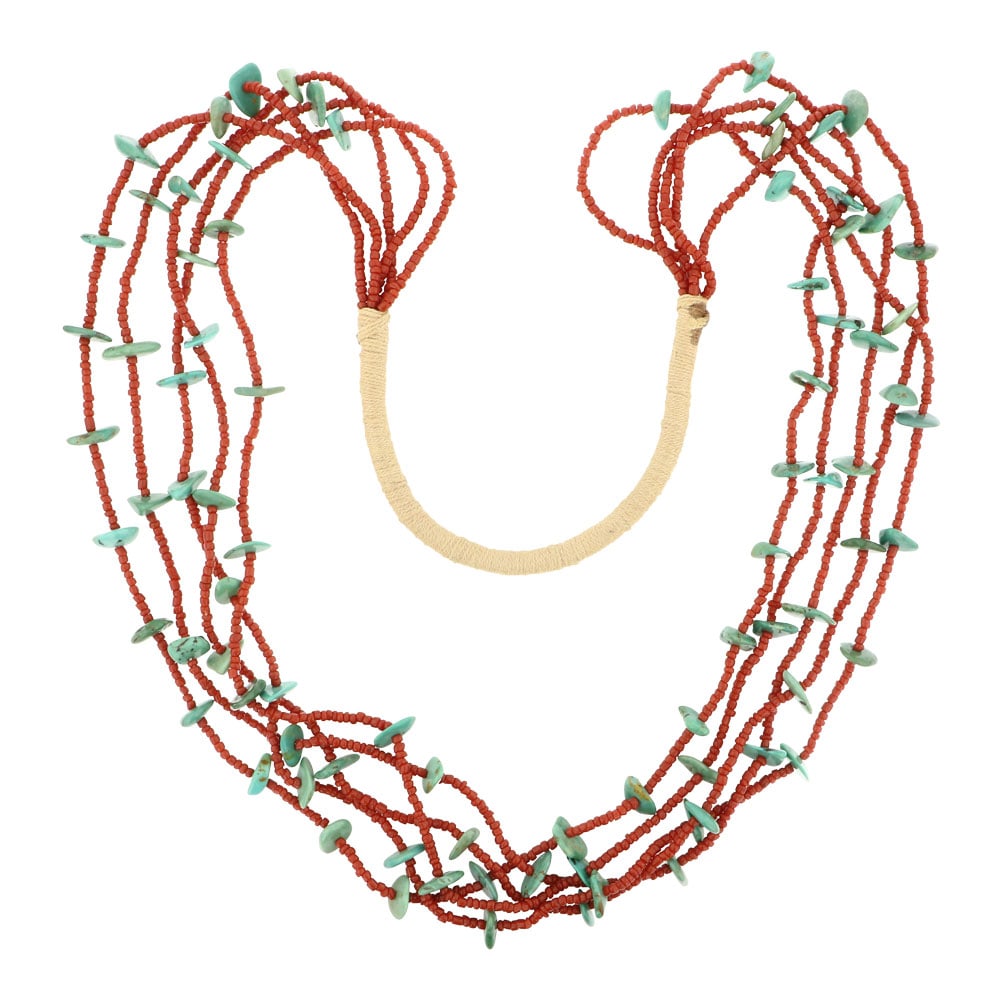 Santa Domingo Turquoise & Coral Five Strand Necklace (1 of 3)
