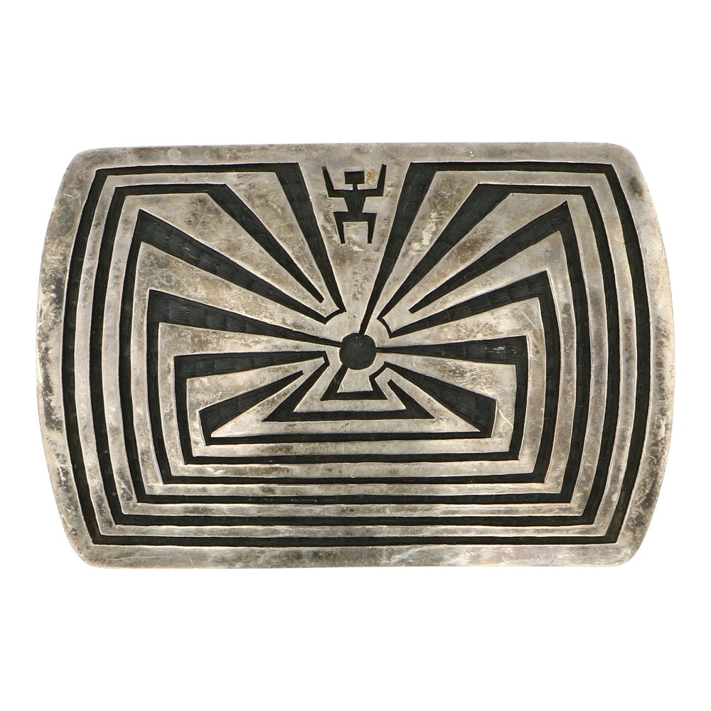 Joe Josytewa Vintage Hopi Man in the Maze Plain Silver Belt Buckle (1 of 2)