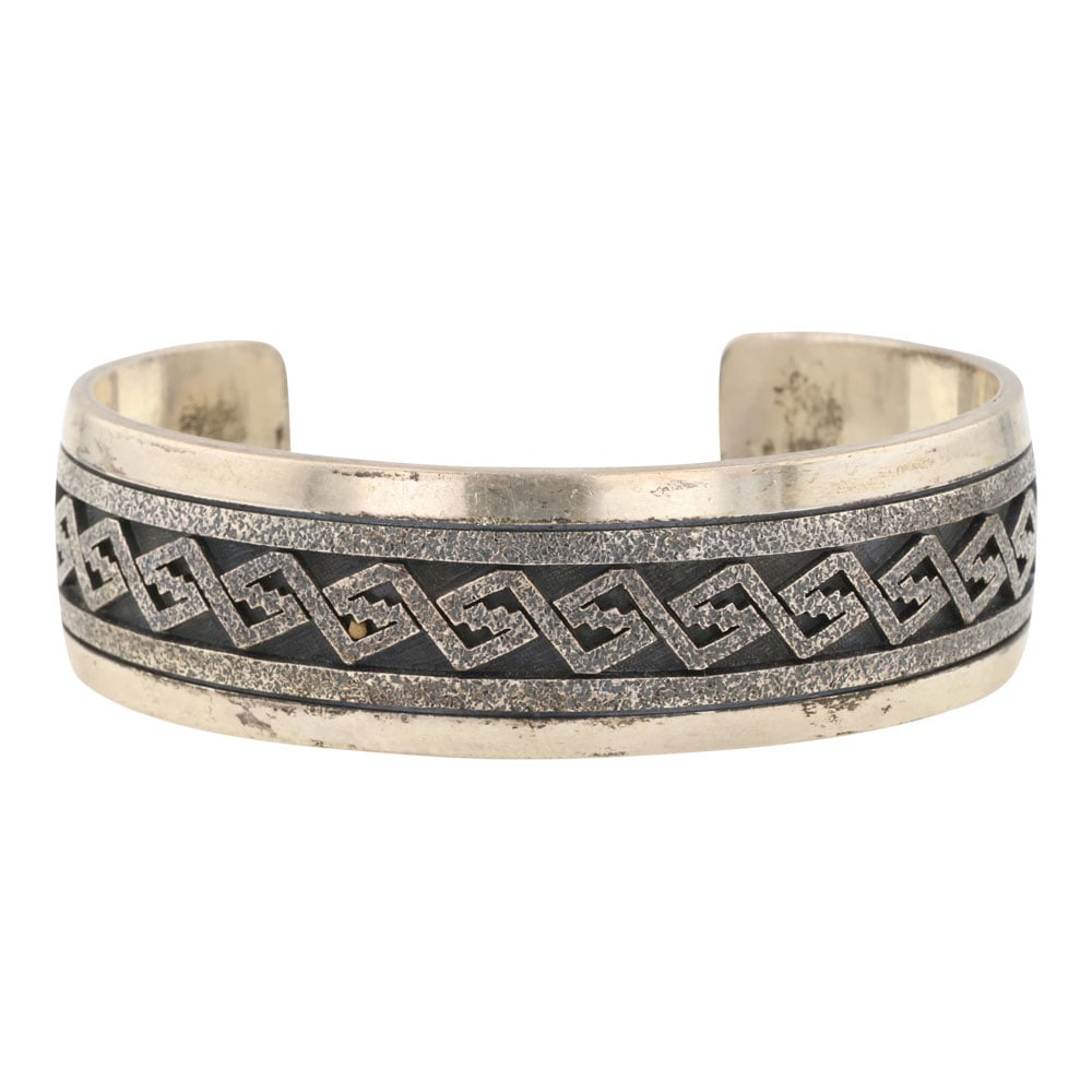 Vintage Navajo Plain Silver Etch Work Cuff Bracelet (1 of 3)
